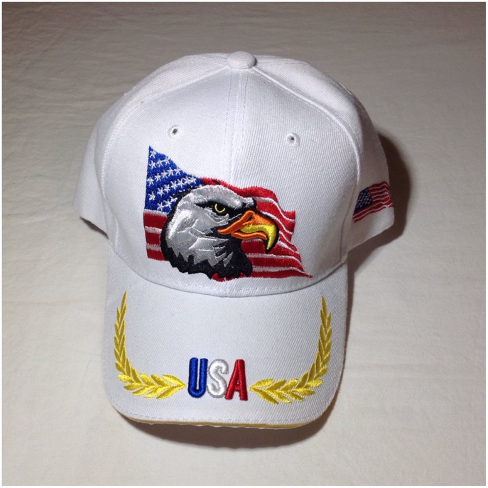 Unisex White USA Ball Cap Hat